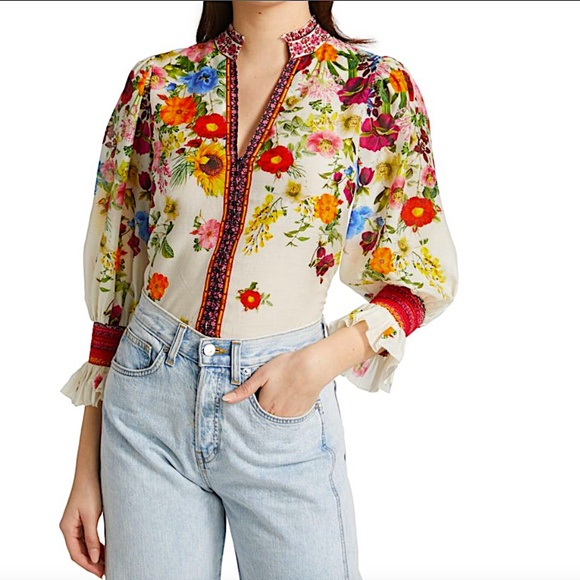 ALICE + OLIVIA Ilan Smocked Floral Blouse - Picture 3 of 14